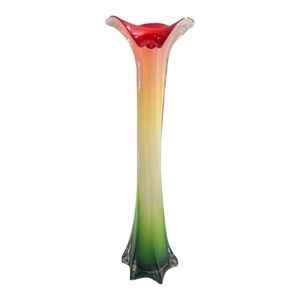 Post Modern Tall Encased Calla Lilly Multi Color Ombre Flower Art
Glass Vase